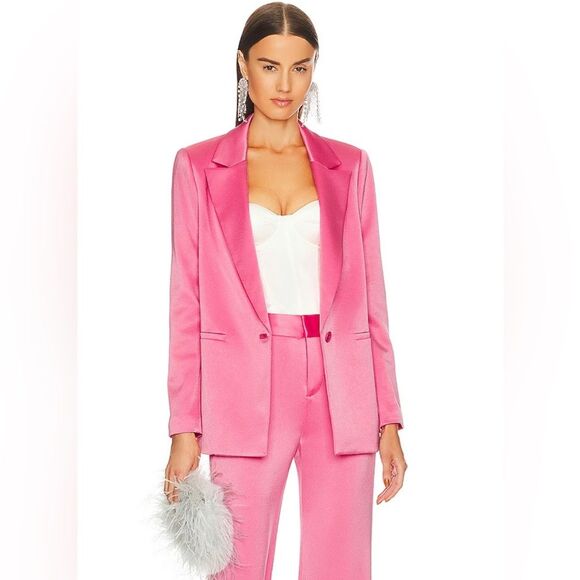Alice+Olivia Revolve Denny Notch Collar Boyfriend Blazer, Pink, Size 4 - Picture 1 of 10